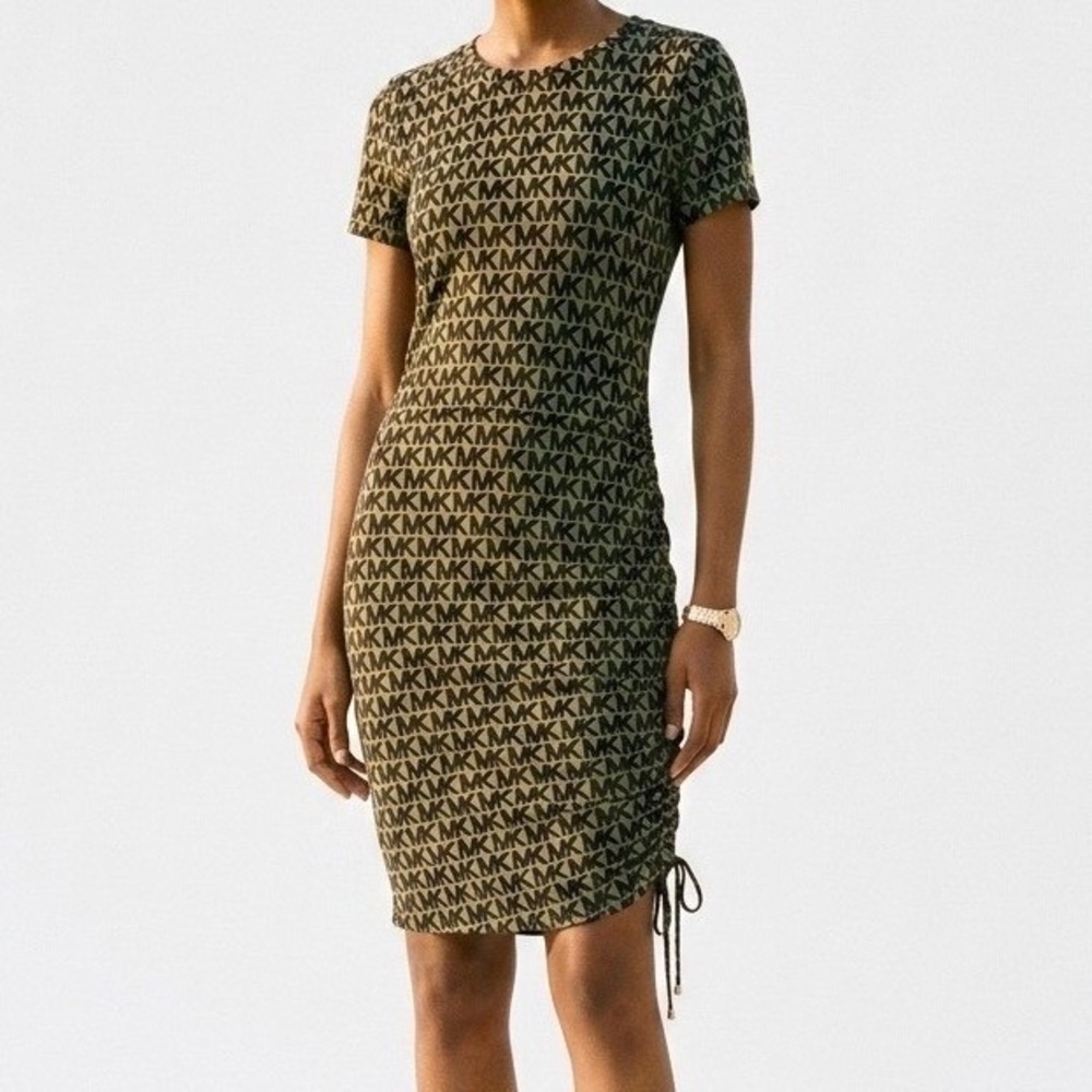 Michael Kors MK Monogram Cotton Stretch Dress M Designer Logomania‎ Streetwear